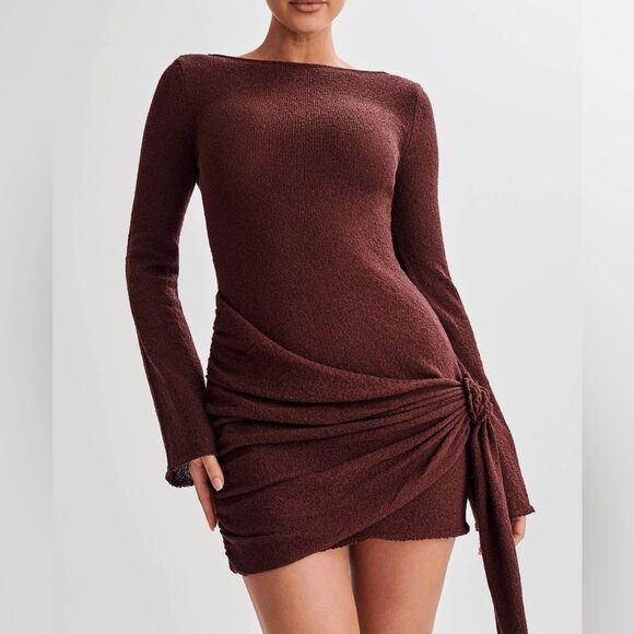 NWT MESHKI Liana Long Sleeve High Neck Open Back Knit Mini Dress in Plum size XL - Picture 4 of 13